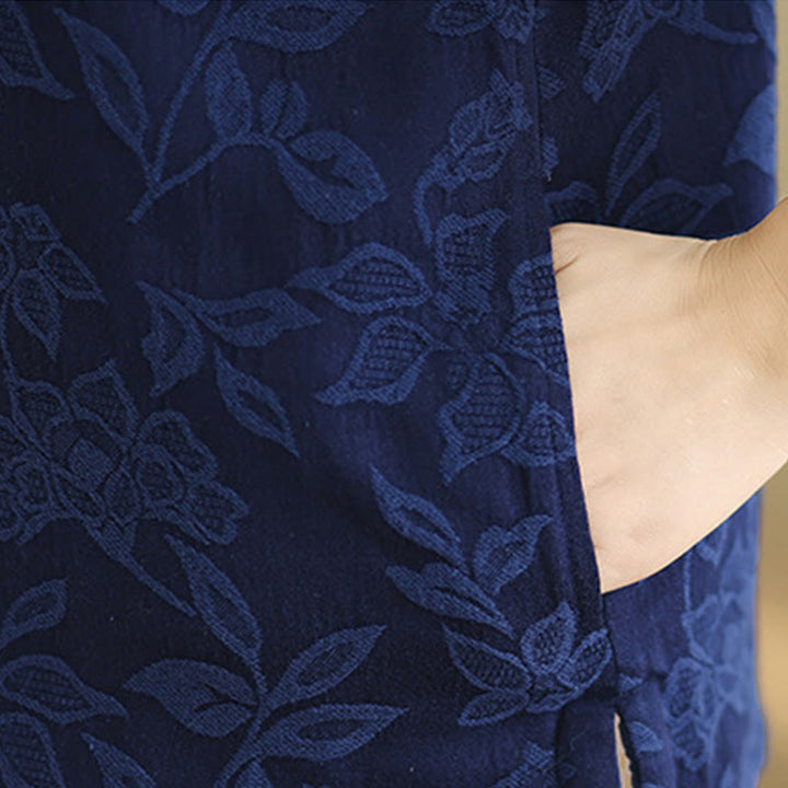 Chaleco de algodón sin mangas para mujer con estampado jacquard de Buddha Stones y botones de rana, con bolsillos - image 9