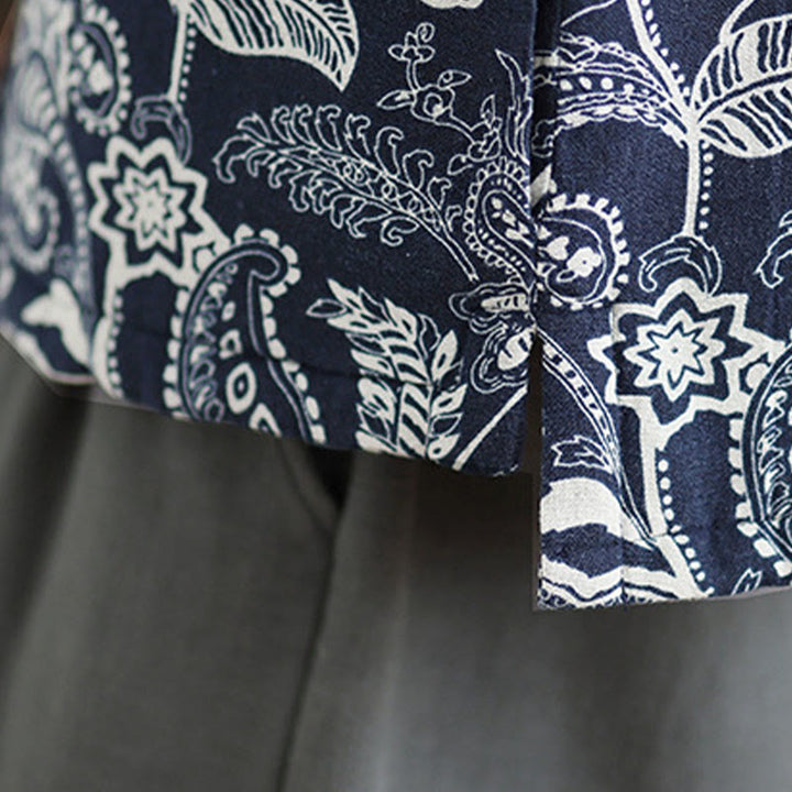 Chaleco de algodón sin mangas para mujer con estampado de plantas de Buddha Stones y botones de rana, con bolsillos - image 7