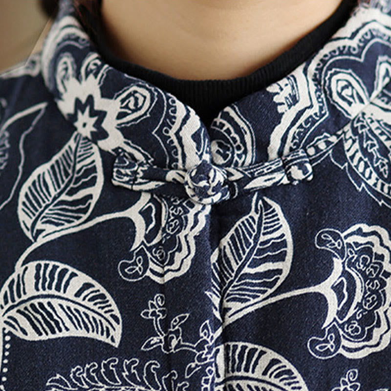 Chaleco de algodón sin mangas para mujer con estampado de plantas de Buddha Stones y botones de rana, con bolsillos - image 6