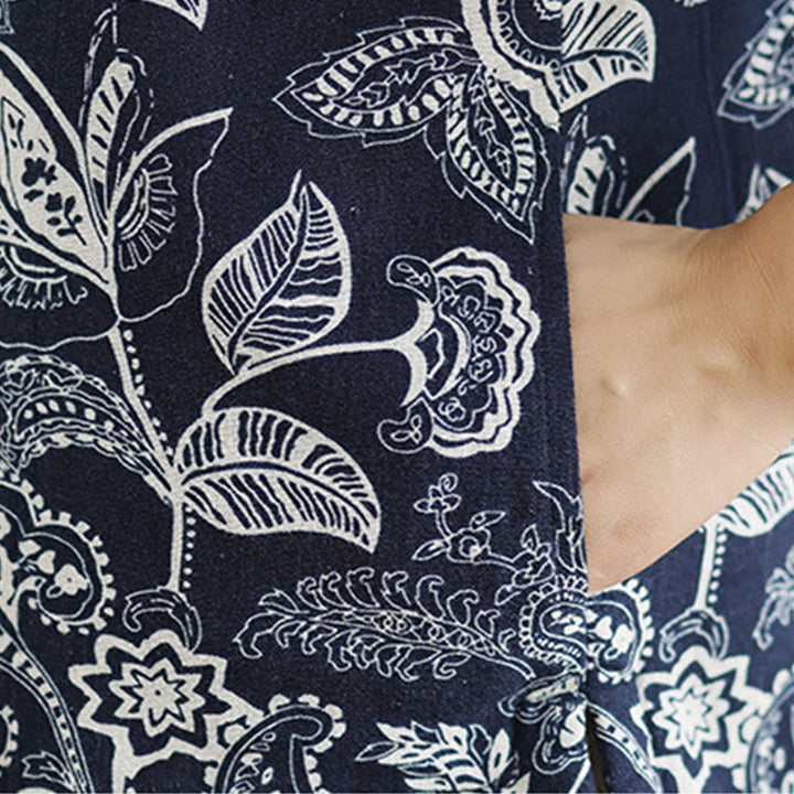 Chaleco de algodón sin mangas para mujer con estampado de plantas de Buddha Stones y botones de rana, con bolsillos - image 9