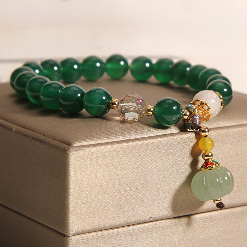 Pulsera relajante con cuentas de calabaza de cristal verde de Buddha Stones - image 2