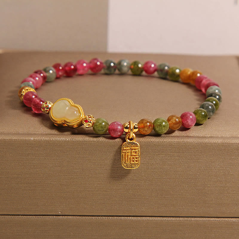 Pulsera con Buddha Stones, turmalina, piedra colorida, carácter Fu positivo - Turmalina (circunferencia de la muñeca: 15-16 cm) - image 0
