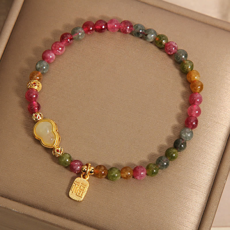 Pulsera con Buddha Stones, turmalina, piedra colorida, carácter Fu positivo - image 2