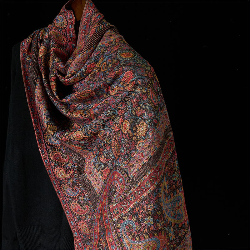 Bufanda chal suave con borlas y estampado de hojas y flores de anacardo marrón primaveral con Buddha Stones - Siena 170*70cm - image 0
