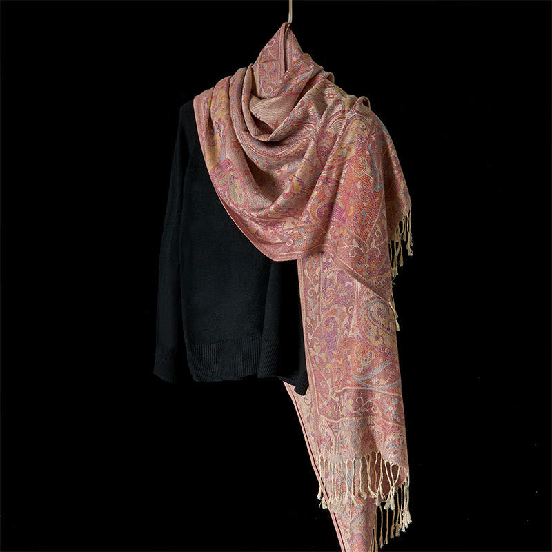 Bufanda chal suave con borlas y diseño de flores de anacardo primaverales con Buddha Stones - image 2