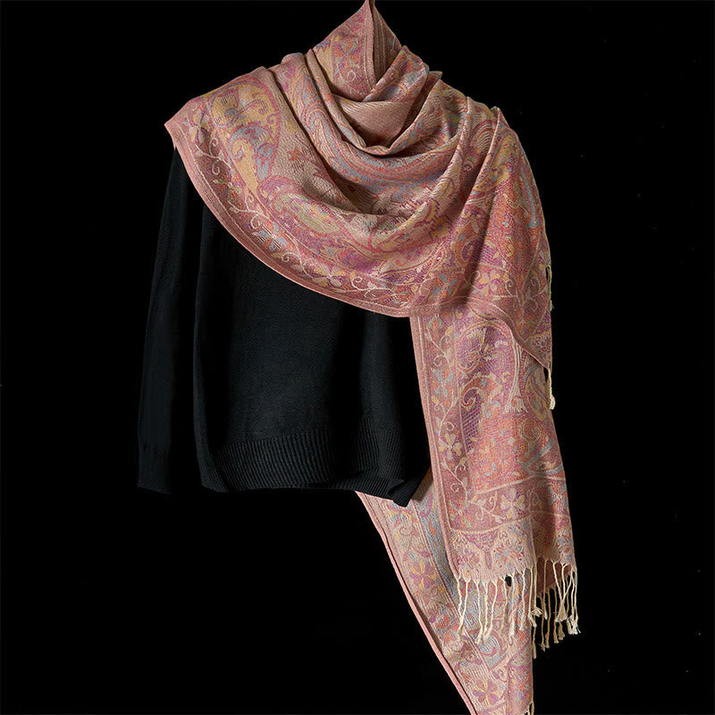 Bufanda chal suave con borlas y diseño de flores de anacardo primaverales con Buddha Stones - image 1