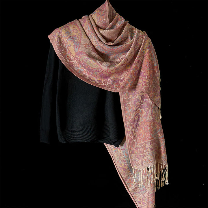 Bufanda chal suave con borlas y diseño de flores de anacardo primaverales con Buddha Stones - image 1
