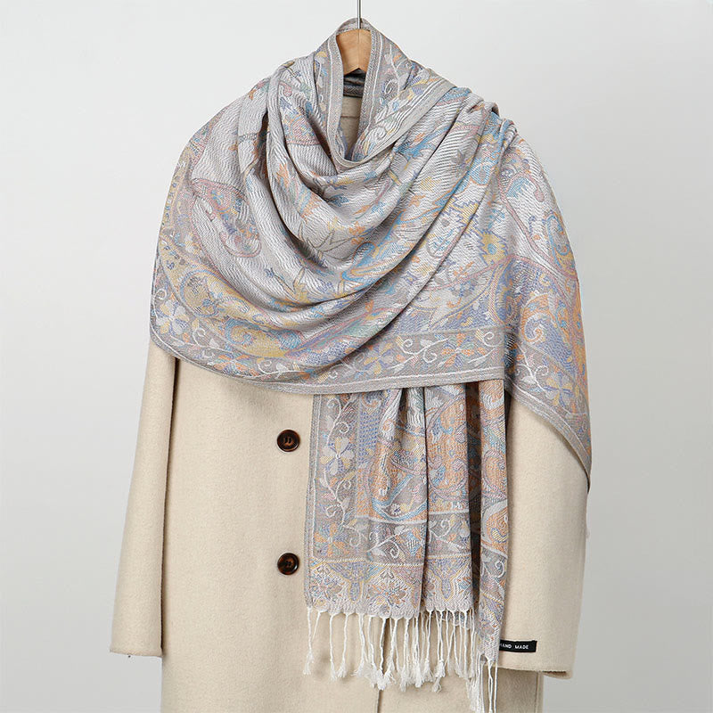 Bufanda chal suave con borlas y diseño de flores de anacardo primaverales con Buddha Stones - Gainsboro - 184*70 cm - image 6