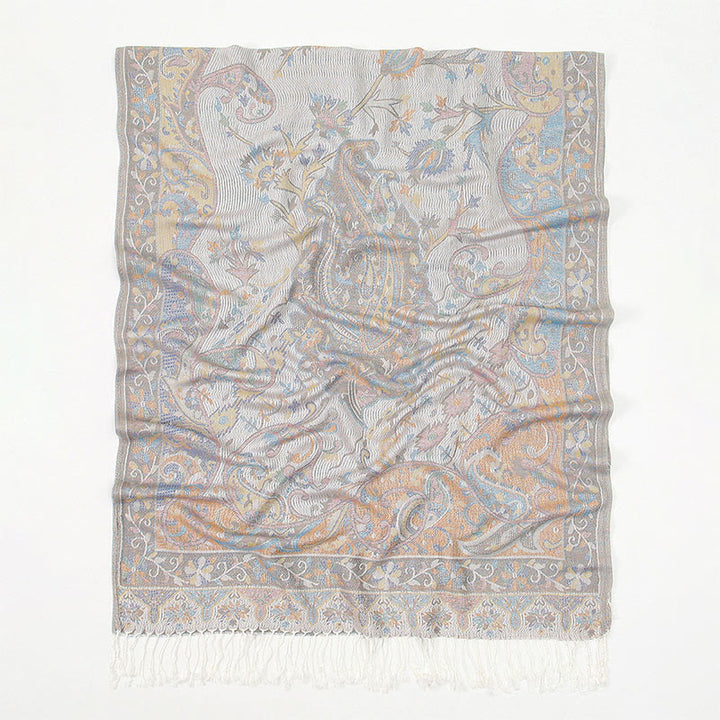 Bufanda chal suave con borlas y diseño de flores de anacardo primaverales con Buddha Stones - image 9