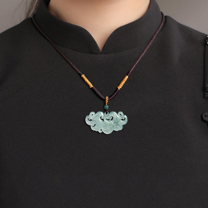 Buddha Stones Collar con colgante de jade fénix chino y cadena de la suerte - image 4