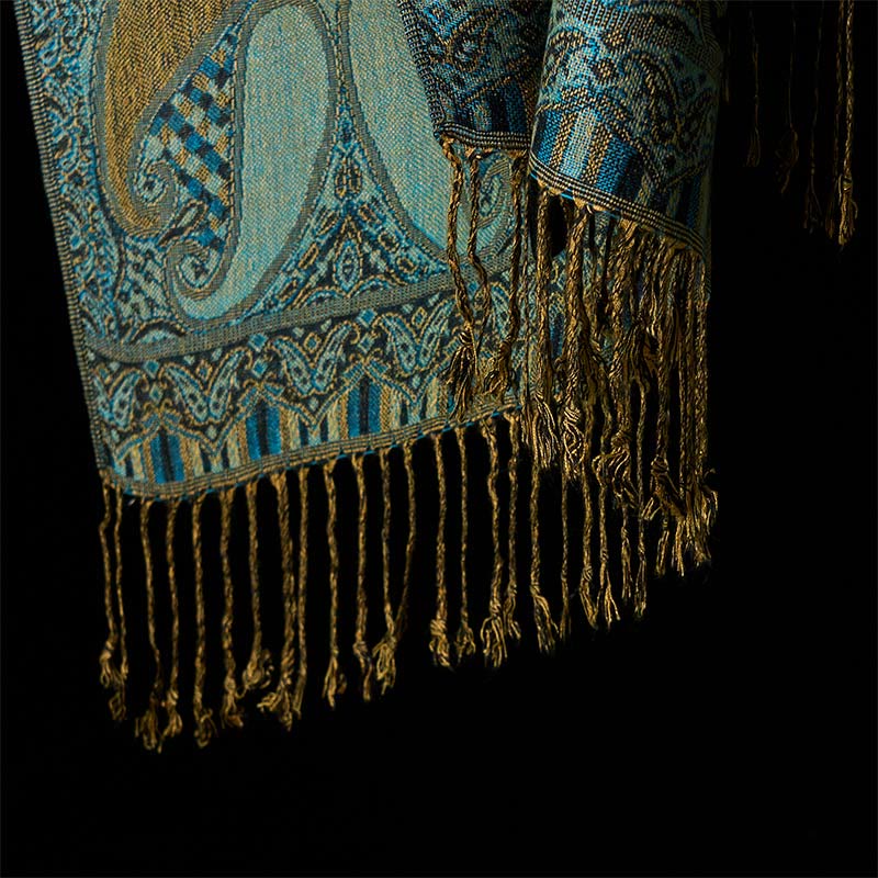 Bufanda chal acogedora con borlas y diseño geométrico de flores de anacardo otoñal con Buddha Stones - image 6