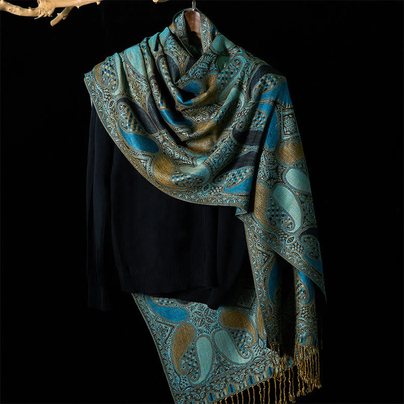 Bufanda chal acogedora con borlas y diseño geométrico de flores de anacardo otoñal con Buddha Stones - image 2