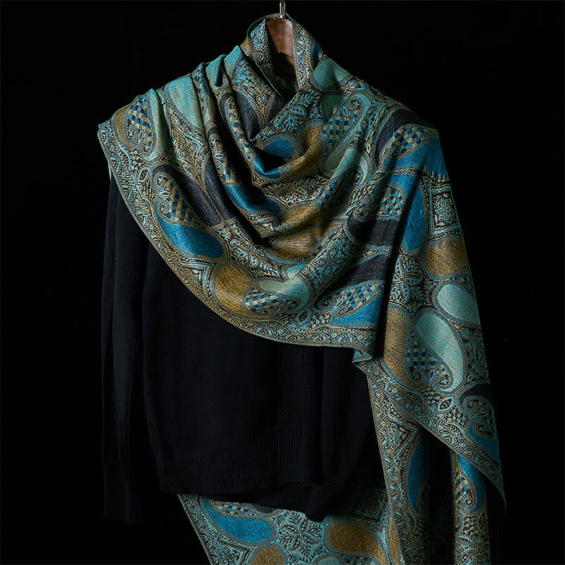 Bufanda chal acogedora con borlas y diseño geométrico de flores de anacardo otoñal con Buddha Stones - image 1