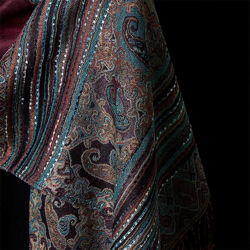 Bufanda chal suave con borlas y diseño geométrico de rayas y flores de anacardo de primavera de Buddha Stones - image 10