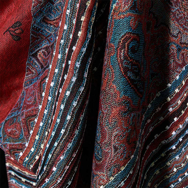 Bufanda chal suave con borlas y diseño geométrico de rayas y flores de anacardo de primavera de Buddha Stones - image 5