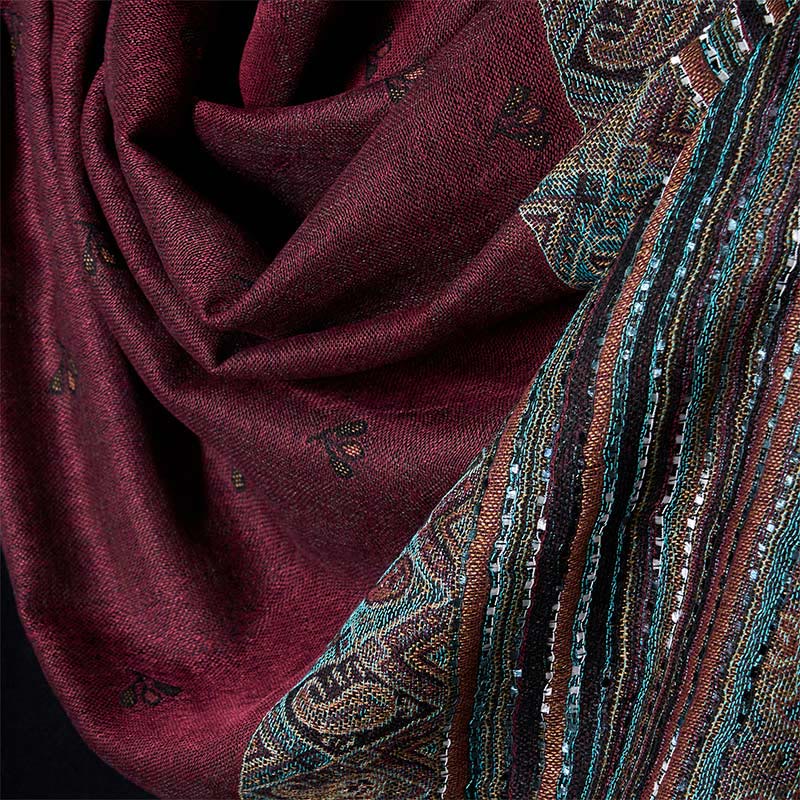 Bufanda chal suave con borlas y diseño geométrico de rayas y flores de anacardo de primavera de Buddha Stones - image 9