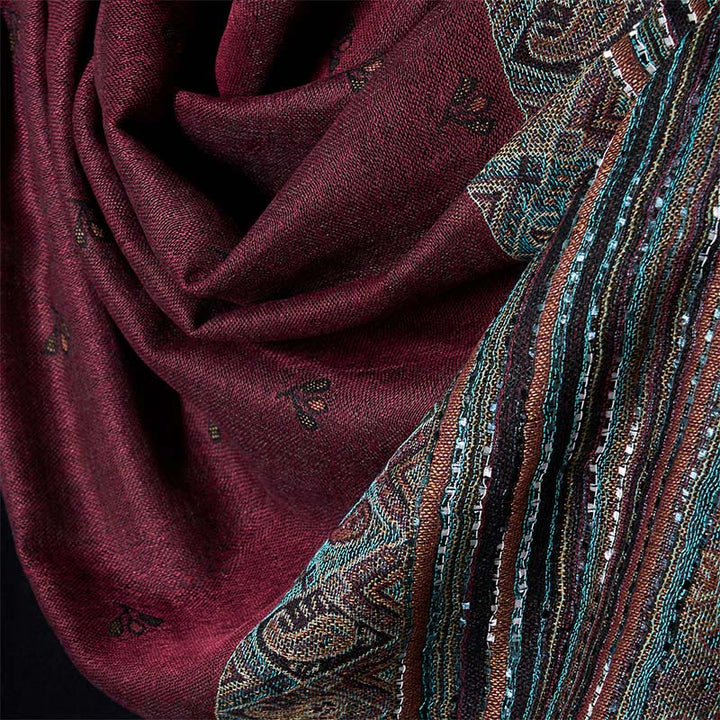 Bufanda chal suave con borlas y diseño geométrico de rayas y flores de anacardo de primavera de Buddha Stones - image 9