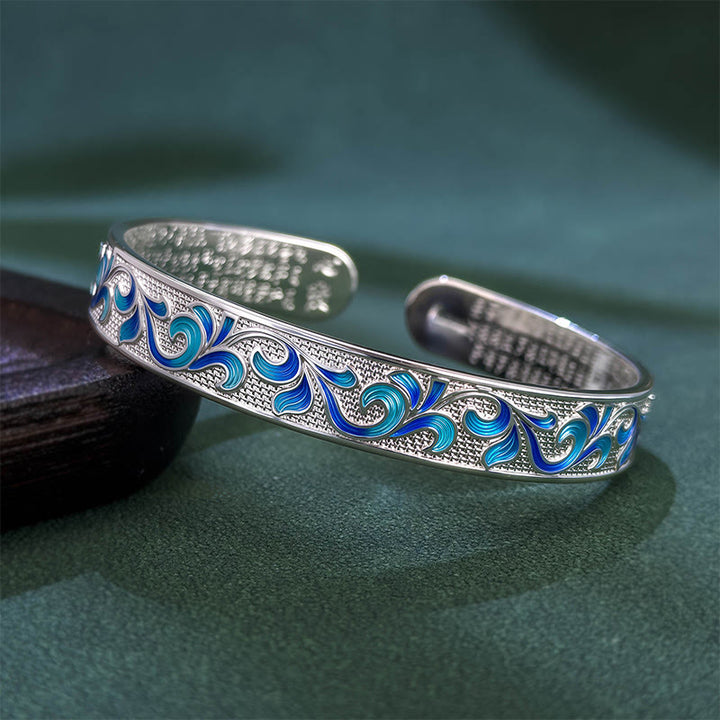 Pulsera ajustable abierta con Buddha Stones, pétalos de enredaderas entrelazadas y ramas de cobre. - Plateado - image 5