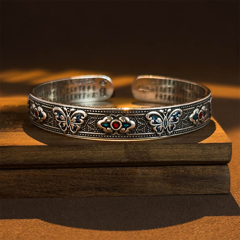 Pulsera ajustable abierta con Buddha Stones, corazón, sutra, mariposa, cobre, esmalte, curación - image 1