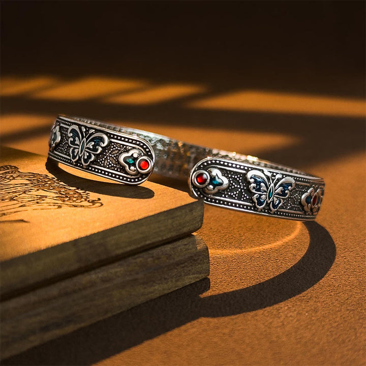 Pulsera ajustable abierta con Buddha Stones, corazón, sutra, mariposa, cobre, esmalte, curación - image 3