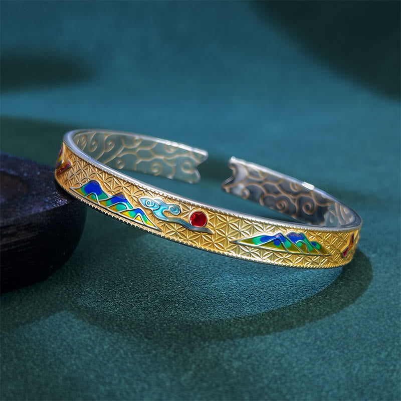 Pulsera ajustable abierta con diseño de mariposa, sol y Buddha Stones, de cobre y esmalte, con amor - Dorado - image 7