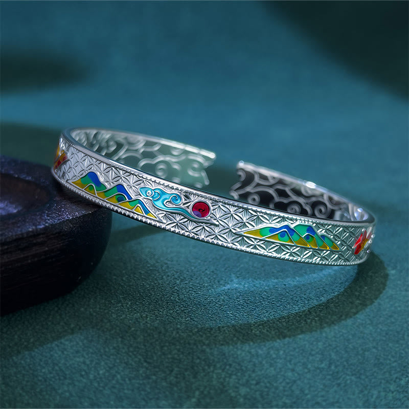 Pulsera ajustable abierta con diseño de mariposa, sol y Buddha Stones, de cobre y esmalte, con amor - Plateado - image 5