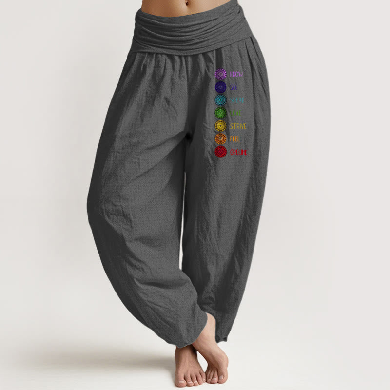 Pantalones harén de algodón puro con cintura elástica para mujer, estampado de Buddha Stones y siete chakras - Gris - US22，UK/AU26，EU54 (6XL) - image 8