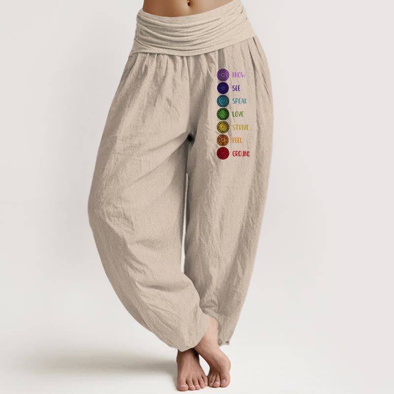 Pantalones harén de algodón puro con cintura elástica para mujer, estampado de Buddha Stones y siete chakras - Broncearse - US22，UK/AU26，EU54 (6XL) - image 11