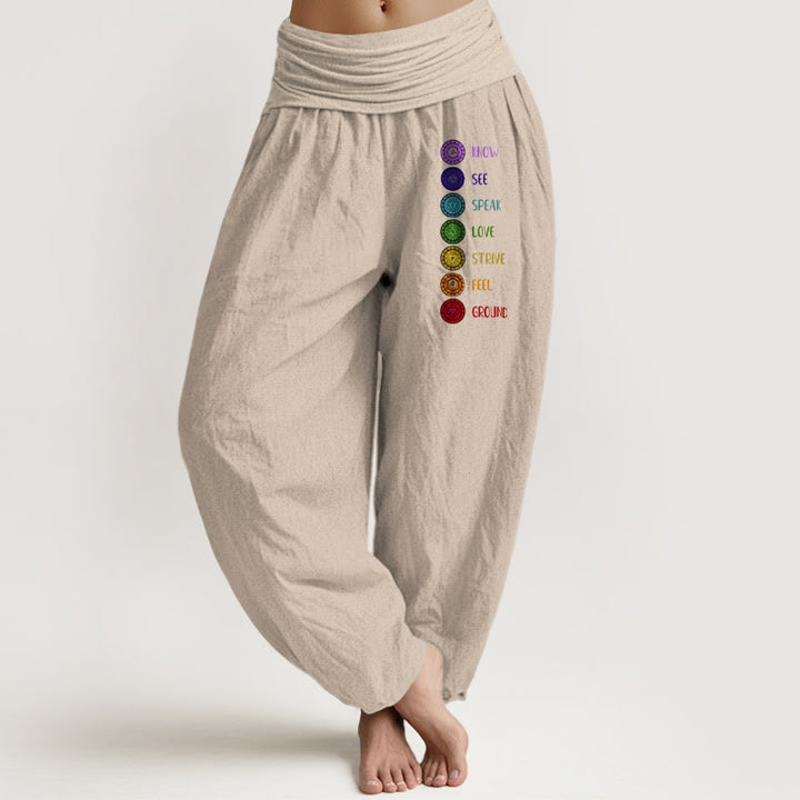 Pantalones harén de algodón puro con cintura elástica para mujer, estampado de Buddha Stones y siete chakras - Broncearse - US22，UK/AU26，EU54 (6XL) - image 11