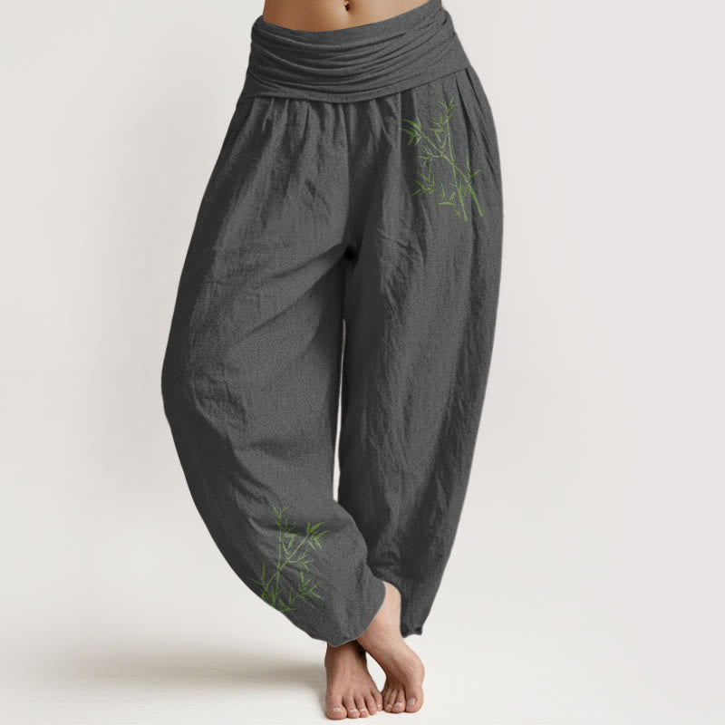 Pantalones harén de algodón puro con cintura elástica para mujer, estampado de Buddha Stones y bambú verde - Gris - US22，UK/AU26，EU54 (6XL) - image 8