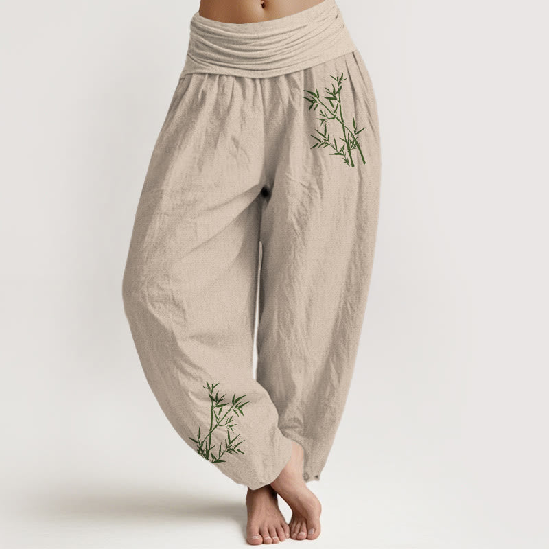 Pantalones harén de algodón puro con cintura elástica para mujer, estampado de Buddha Stones y bambú verde - Broncearse - US22，UK/AU26，EU54 (6XL) - image 11