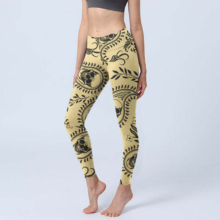 Leggings de yoga para mujer con diseño de calavera y cachemira de Buddha Stones - Caqui - US18，UK/AU22，EU50 (4XL) - image 0