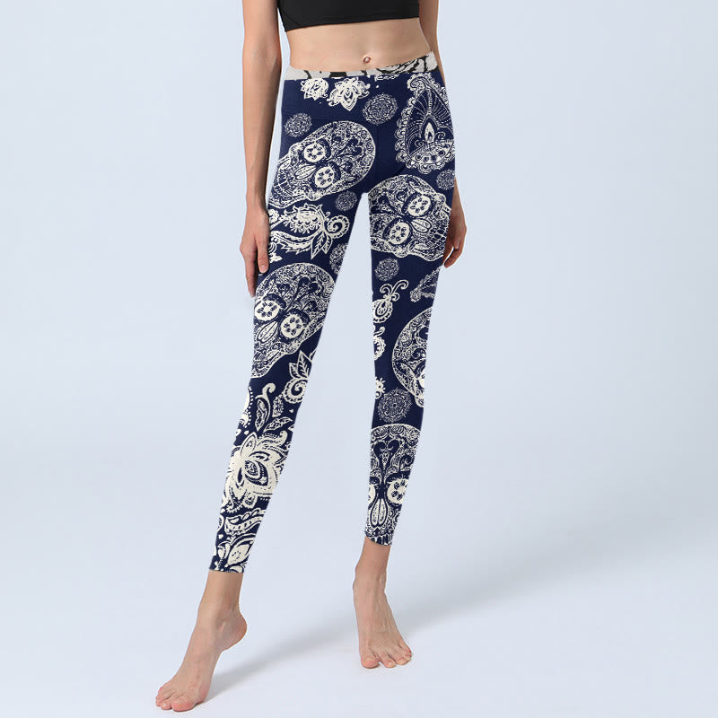 Leggings de yoga para mujer con estampado de calavera y plantas de cachemira y Buddha Stones - image 5