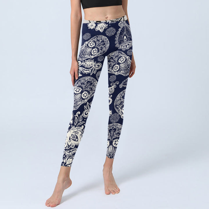 Leggings de yoga para mujer con estampado de calavera y plantas de cachemira y Buddha Stones - image 5