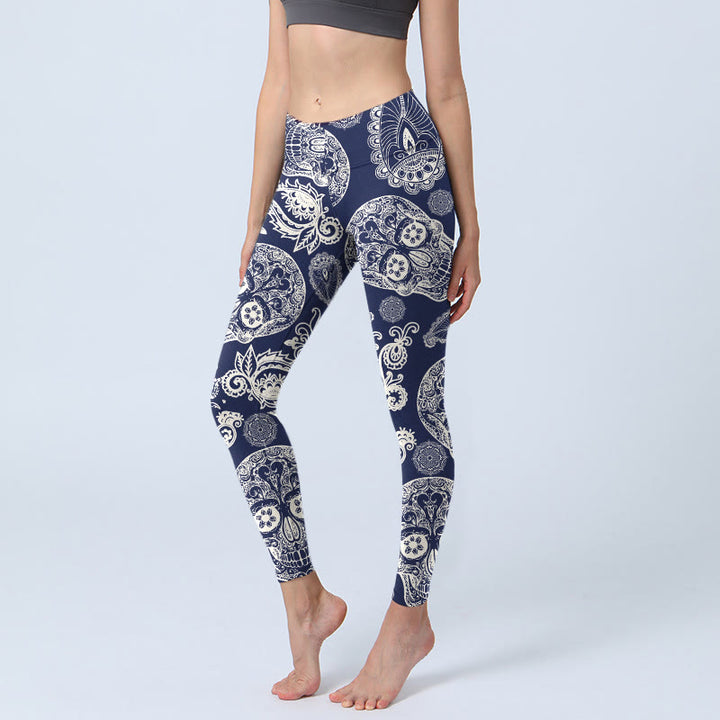 Leggings de yoga para mujer con estampado de calavera y plantas de cachemira y Buddha Stones - Marina de guerra - US18，UK/AU22，EU50 (4XL) - image 0