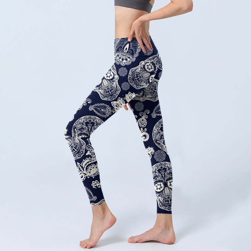 Leggings de yoga para mujer con estampado de calavera y plantas de cachemira y Buddha Stones - image 2