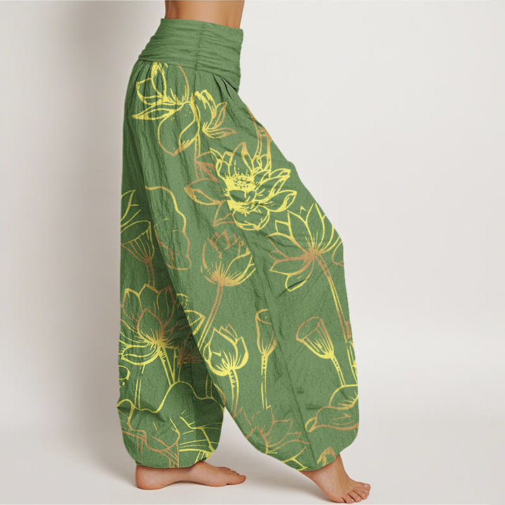 Pantalones harén de algodón con cintura elástica para mujer, estampado de Buddha Stones, flores de loto y hojas - image 6