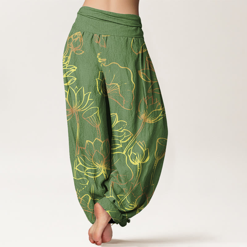 Pantalones harén de algodón con cintura elástica para mujer, estampado de Buddha Stones, flores de loto y hojas - image 7