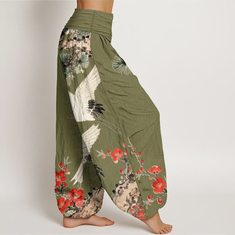 Pantalones harén de algodón con cintura elástica para mujer, estampado de Buddha Stones y flores de ciruelo - image 6