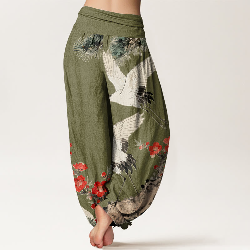 Pantalones harén de algodón con cintura elástica para mujer, estampado de Buddha Stones y flores de ciruelo - image 6