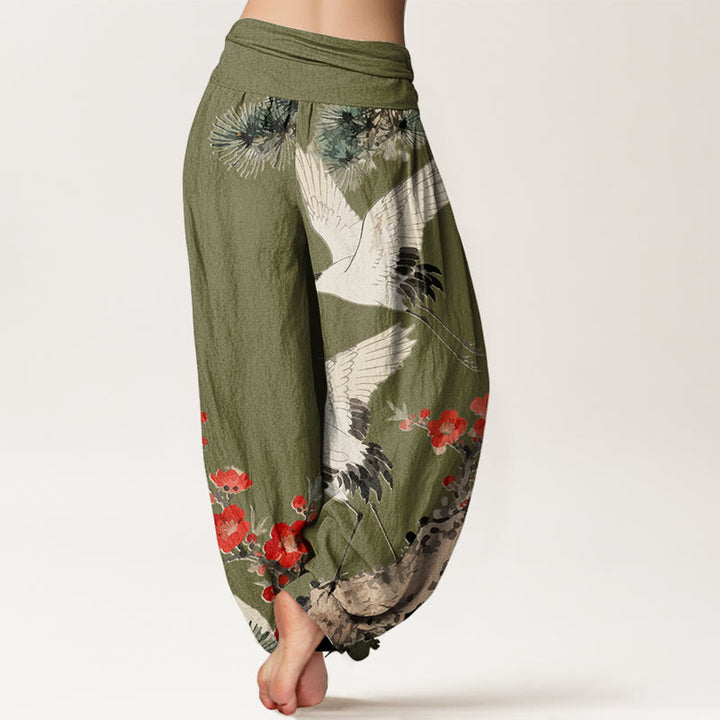 Pantalones harén de algodón con cintura elástica para mujer, estampado de Buddha Stones y flores de ciruelo - image 6