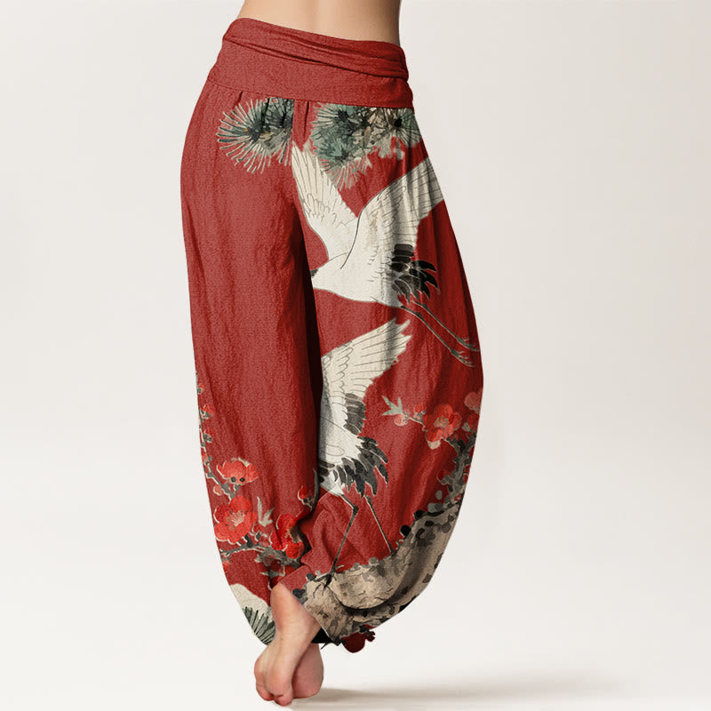 Pantalones harén de algodón con cintura elástica para mujer, estampado de Buddha Stones y flores de ciruelo - image 10