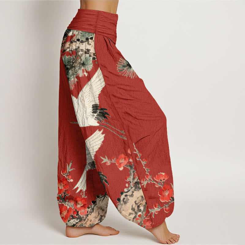 Pantalones harén de algodón con cintura elástica para mujer, estampado de Buddha Stones y flores de ciruelo - image 9