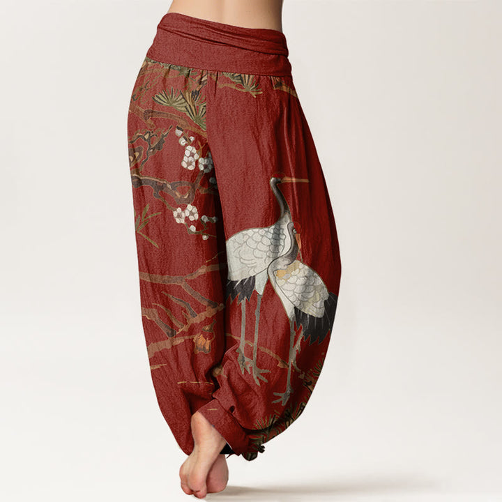 Pantalones harén de algodón con cintura elástica para mujer, estampado de Buddha Stones , flores de ciruelo, grullas y pinos - image 10