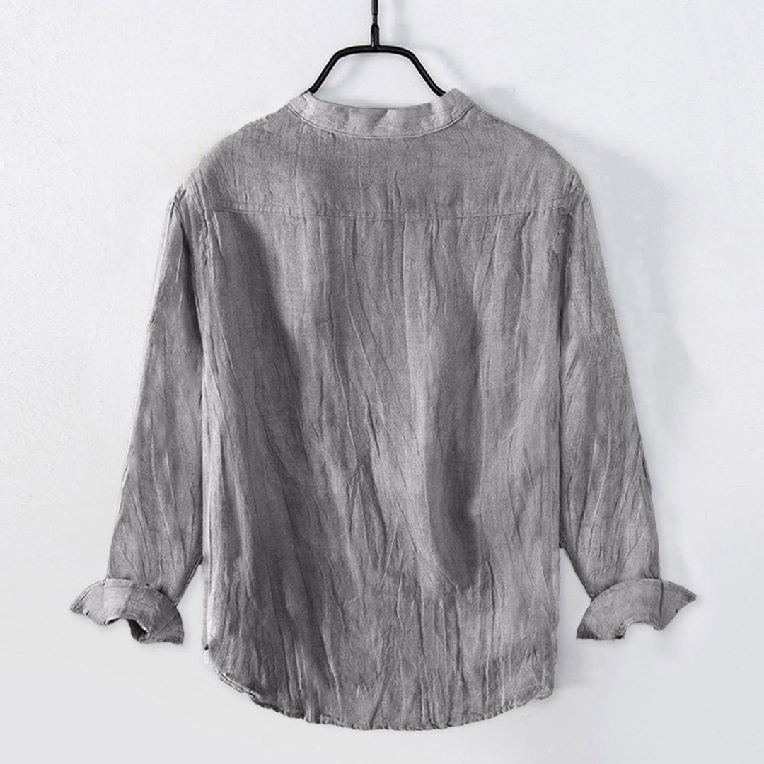 Camisa de manga larga de lino y algodón para hombre con estampado de Buddha Stones, bambú y personajes zen, con botones y medio cuerpo. - image 4