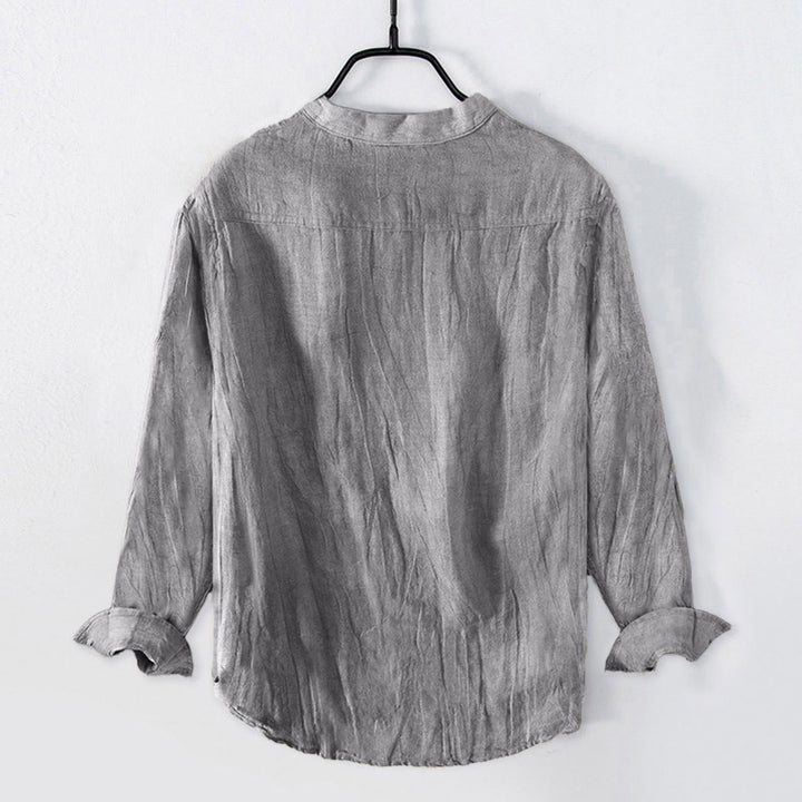 Camisa de manga larga de lino y algodón para hombre con estampado de Buddha Stones, bambú y personajes zen, con botones y medio cuerpo. - image 4