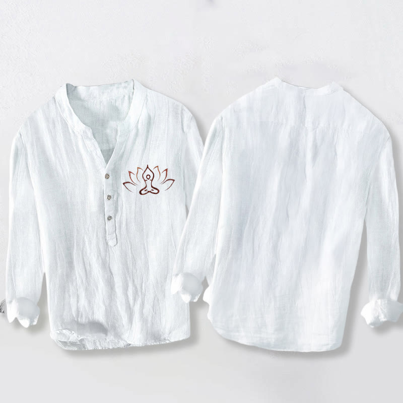 Camisa de manga larga de lino y algodón para hombre con diseño de Buddha Stones, figura de loto meditando y botones. - image 8