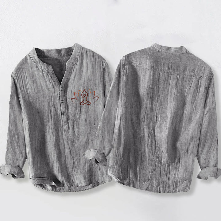 Camisa de manga larga de lino y algodón para hombre con diseño de Buddha Stones, figura de loto meditando y botones. - image 5
