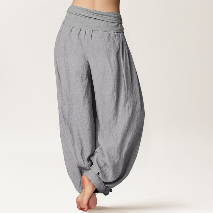 Pantalones harén de algodón puro gris claro con cintura elástica para mujer Buddha Stones - image 1