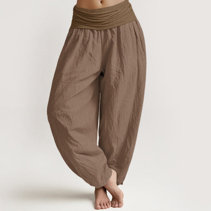 Pantalones harén de cintura elástica para mujer, de algodón puro y color tostado, Buddha Stones - Broncearse - US16，UK/AU20，EU48 (3XL) - image 0